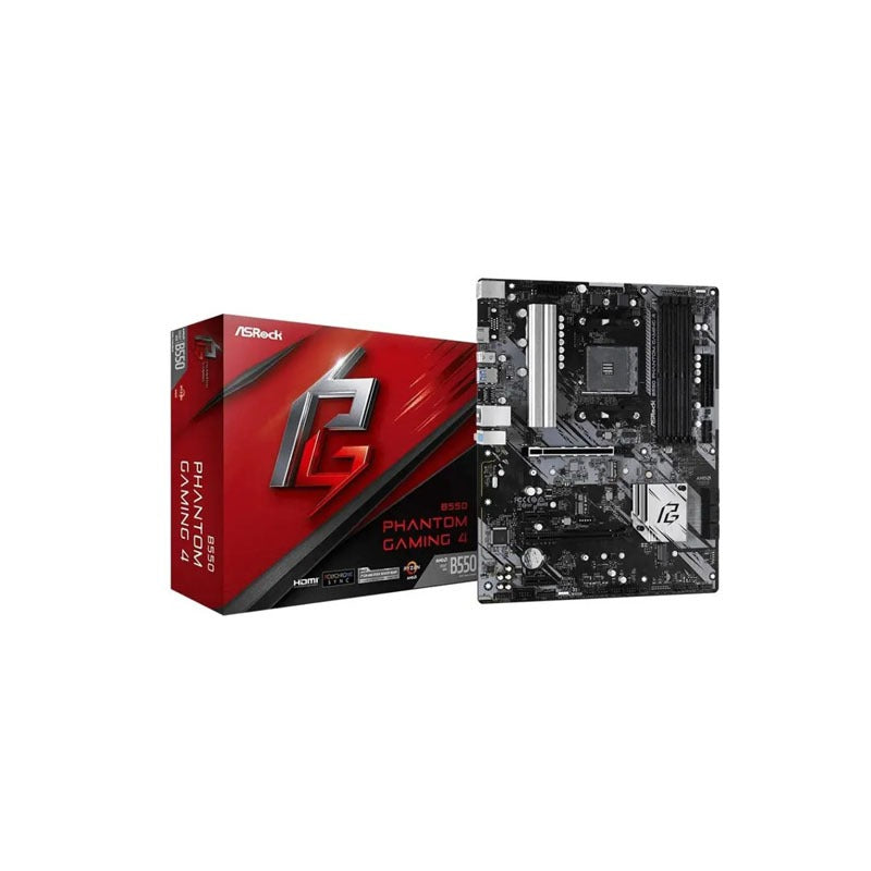 ASRock B550 Phantom Gaming 4 ATX Motherboard – AM4 Socket, DDR4 4733MHz (OC), PCIe 4.0, HDMI, Supports Ryzen 3000 to 5000 Series