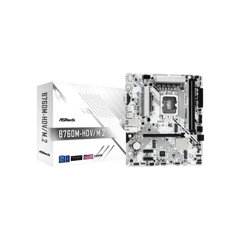 ASRock B760M-HDV/M.2 DDR5 MicroATX Motherboard – LGA1700, Intel B760 Chipset, HDMI/DP/D-Sub, Supports 12th & 13th Gen Intel CPUs
