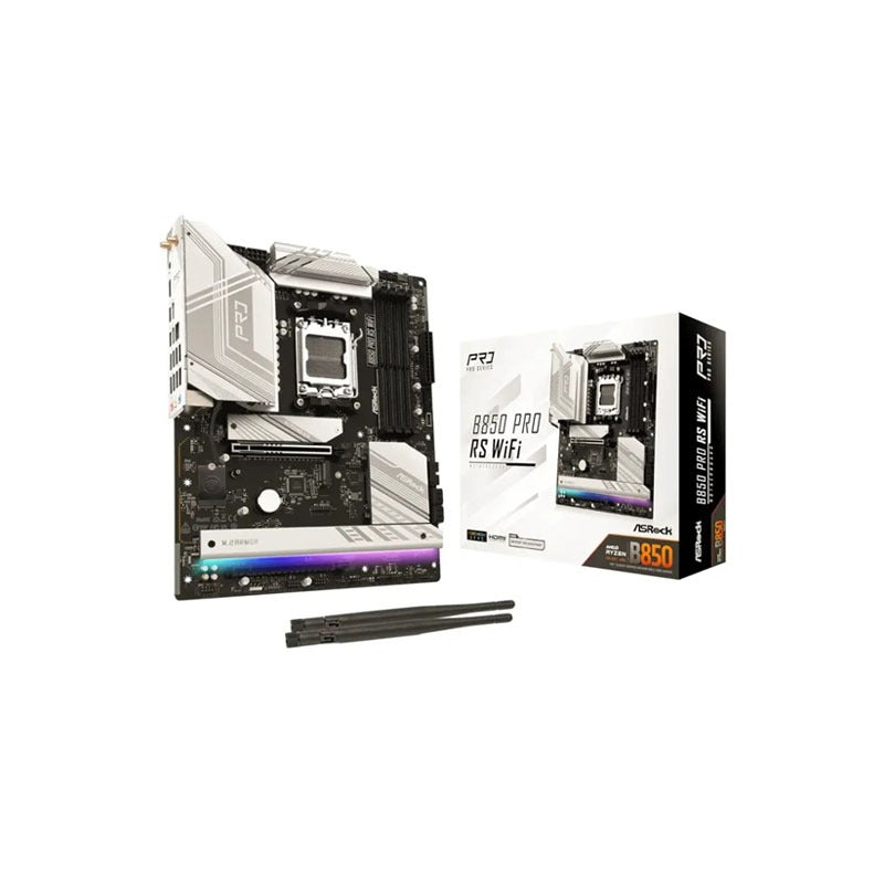 ASRock B850 Pro RS WiFi 6E ATX Motherboard – AM5 Socket, DDR5 8000+MHz OC, PCIe 5.0, M.2, USB 3.2, 2.5G LAN, Supports Ryzen 9000/8000/7000 Series