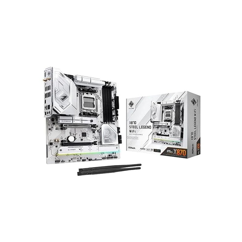 ASRock X870 Steel Legend WiFi 7 ATX Motherboard – AM5 Socket, DDR5 8000MHz (OC), USB4, PCIe 5.0, M.2, Supports Ryzen 7000 Series