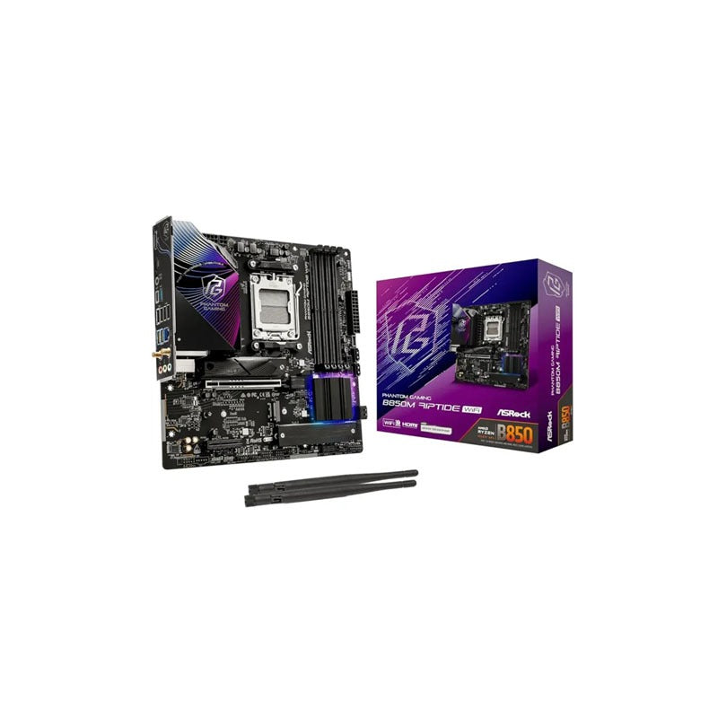 ASRock B850M Phantom Gaming Riptide WiFi 7 MicroATX Motherboard – AM5 Socket, DDR5 8000+ MHz (OC), PCIe 5.0, WiFi 7, BIOS Flashback