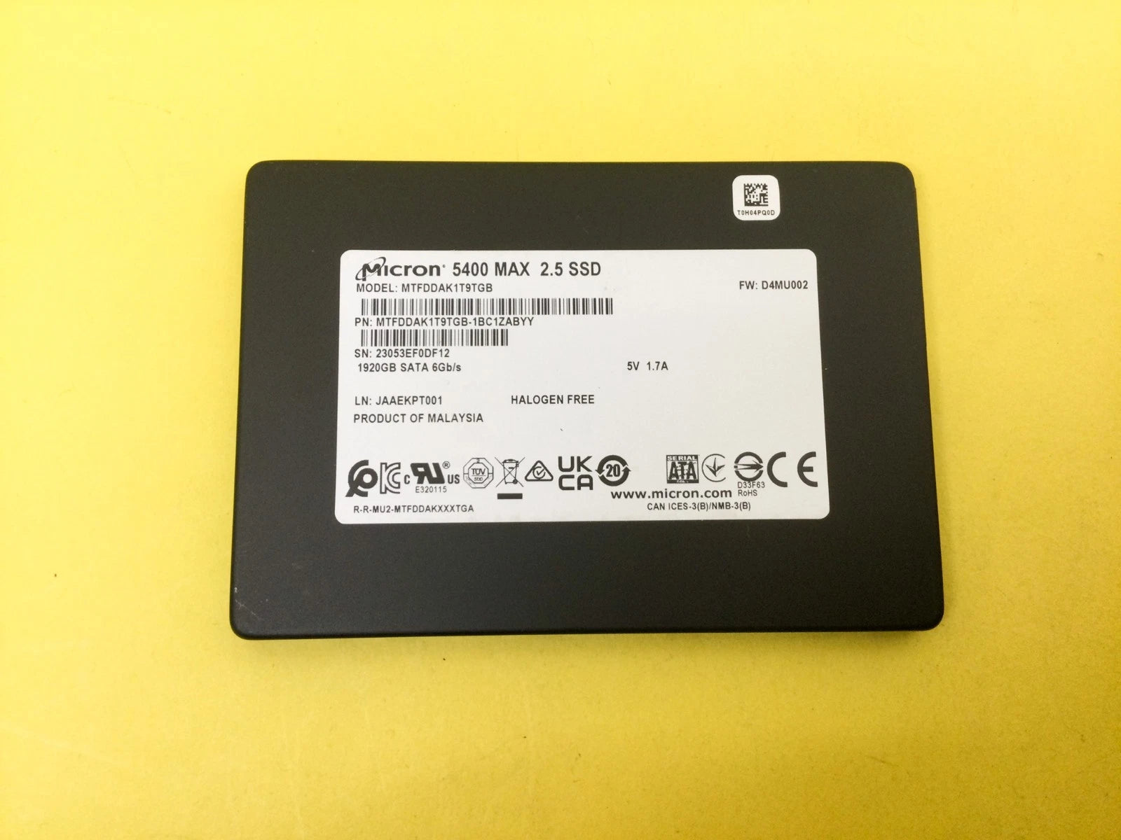 Micron 5400 1.92TB SATA III 6Gb/s Enterprise 2.5" SSD Solid State Drive MTFDDAK1T9TGB-1BC16ABYYR