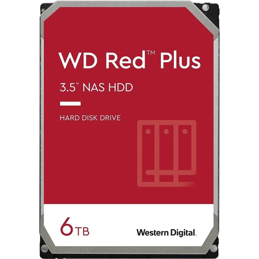 Western Digital 6TB WD Red Plus NAS Internal Hard Drive HDD - 5400 RPM, SATA 6 Gb/s, CMR, 64 MB Cache, 3.5" - WD60EFRX
